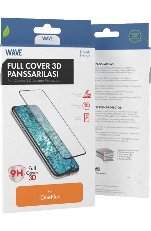 Wave Full Cover 3D Panssarilasi, OnePlus 8, Musta Kehys